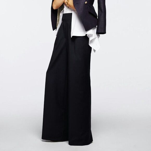 Chelsea28 Olivia Palermo Navy Wool Wide Leg Pants Size 6 - Picture 1 of 7
